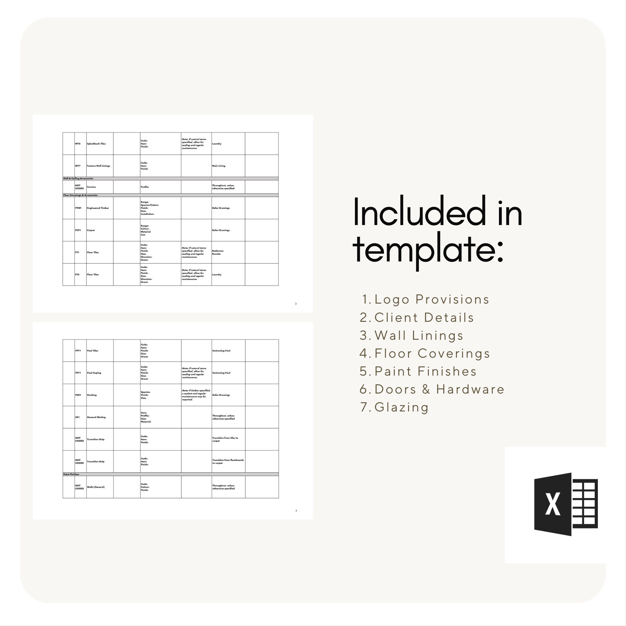 Interior Design Finishes Schedule Template | Customizable Excel File - Etsy