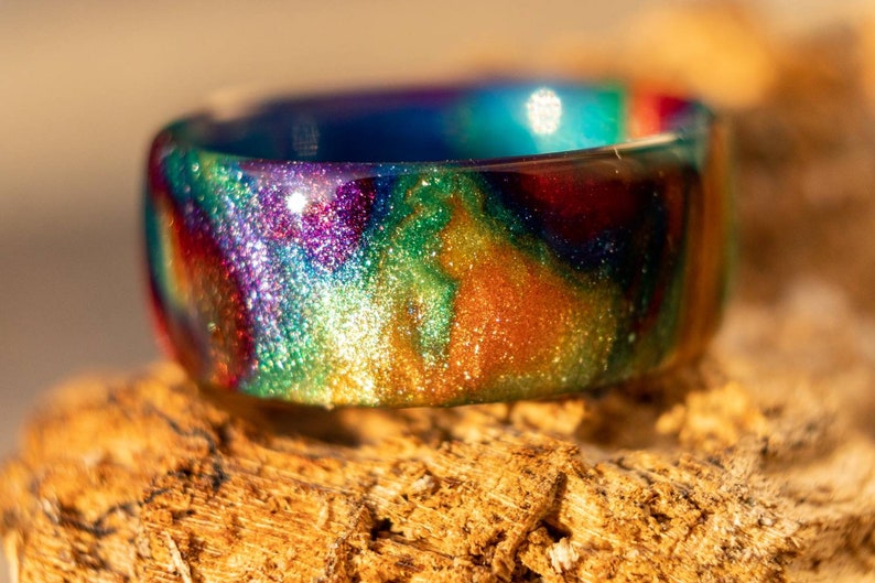 Rainbow Diamond Infused Resin Ring  Diamondcast Band image 5