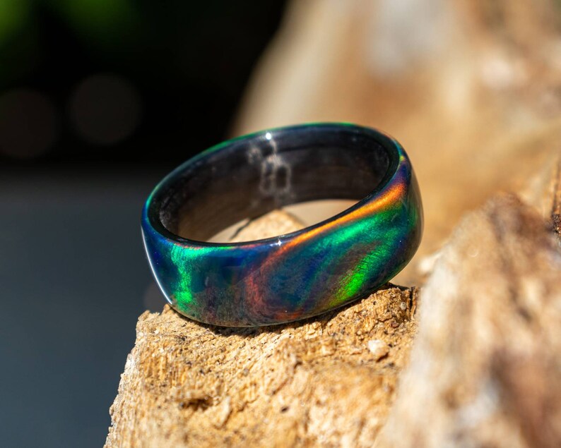 Black Fire Opal Ring With Carbon Fiber Liner  Intense image 7