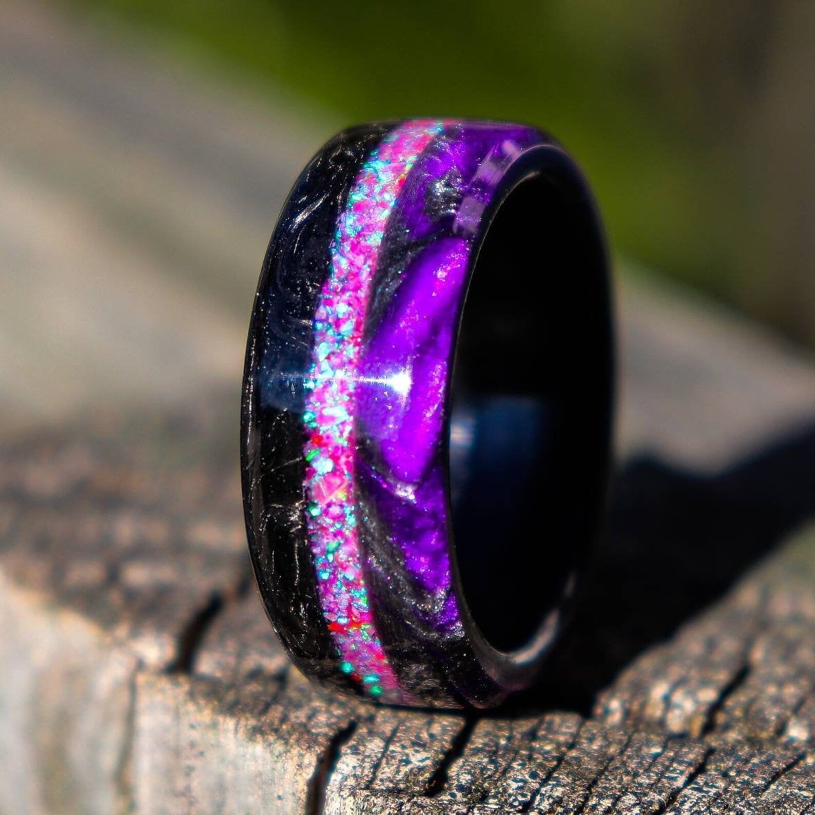 Carbon Fiber Ring With Purple And Antique Silver Resin Etsy