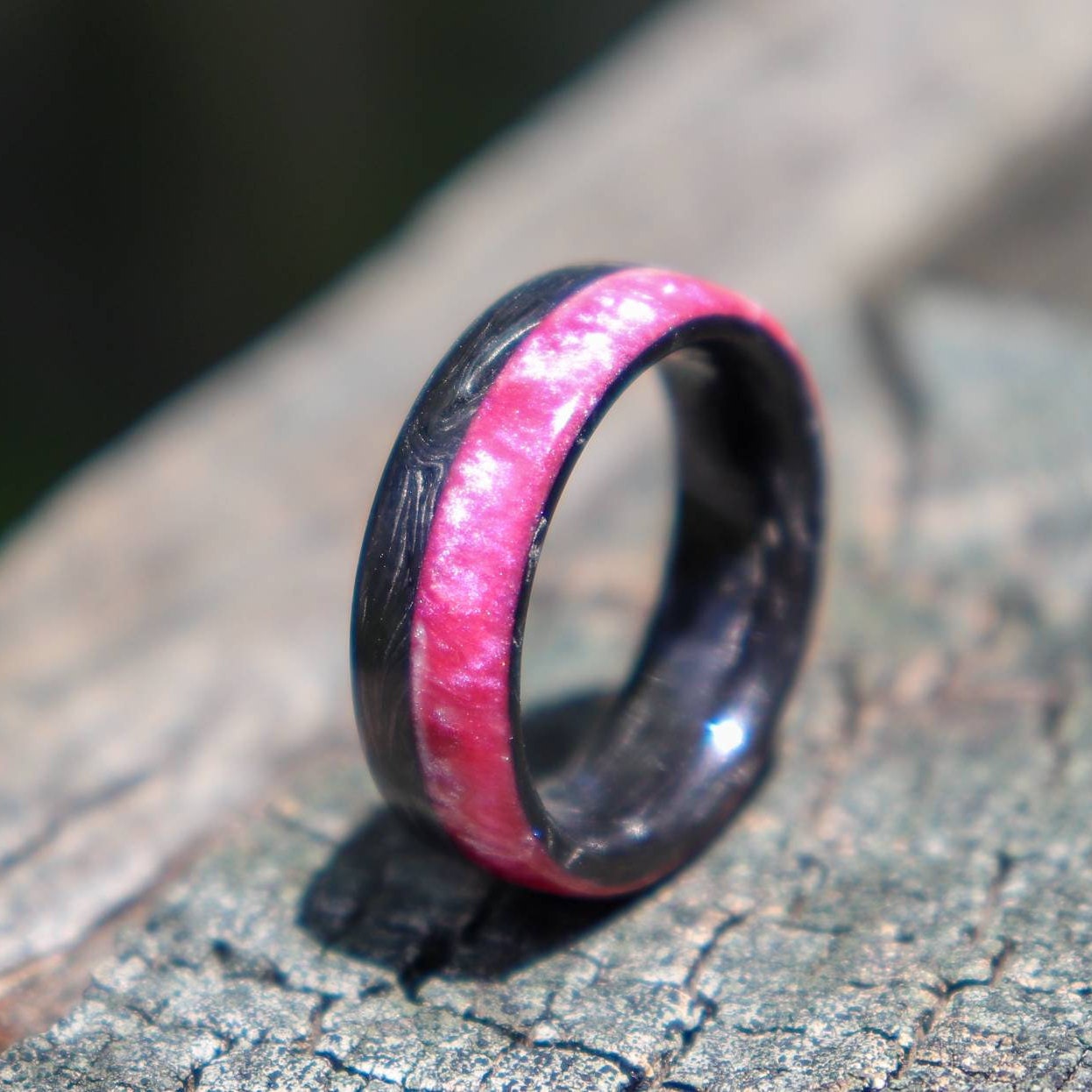 Forged Carbon Fiber Ring With Flamingo Pink And Pearl Resin | Etsy