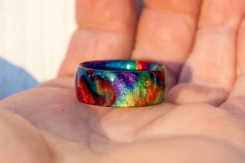 Rainbow Diamond Infused Resin Ring  Diamondcast Band image 4