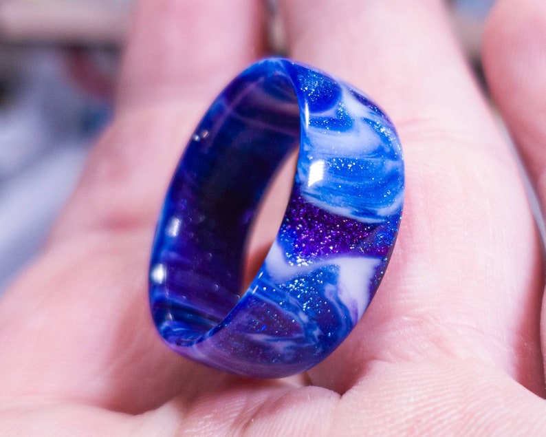 Diamond Resin Ring Blue And White Diamondcast Band Etsy