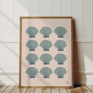 Modern Blue Seashell Print Coastal Beach House Decor for Ocean Cottage Bedroom Bathroom Wall Art Seaside Decor Neutral Bedroom Print