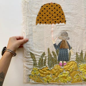 Handmade Textile Art Wall Decor Nursery Wall Quilt Fabric Nursery Art Botanical Home Accent Wall Hanging Whimsical Vintage Cottage Style