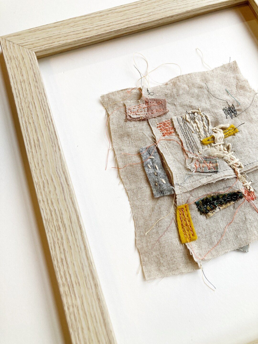 Textile Wall Art Abstract Organic FRAMED 8 X10 Textile Collage Fabric