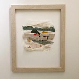 Textile Wall Art Abstract FRAMED 11 x 14 Collage Boho Modern Art Mixed Media Original Contemporary Fabric Wall Art Linen Natural Fibers