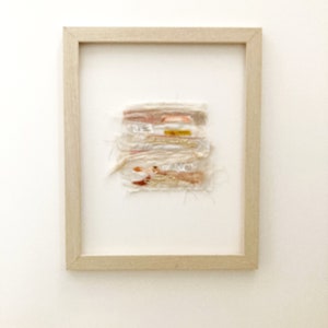 Textile Art Framed Abstract Wall Art ORIGINAL Handmade Framed Fabric Art Embroidered Wall Decor Light Pink Wall Art Minimalist Decor