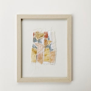 Textile Art Abstract Fabric Artwork Earth Tones Embroidered Wall Art FRAMED Original Art Mixed Media Collage Painting Minimalist Art