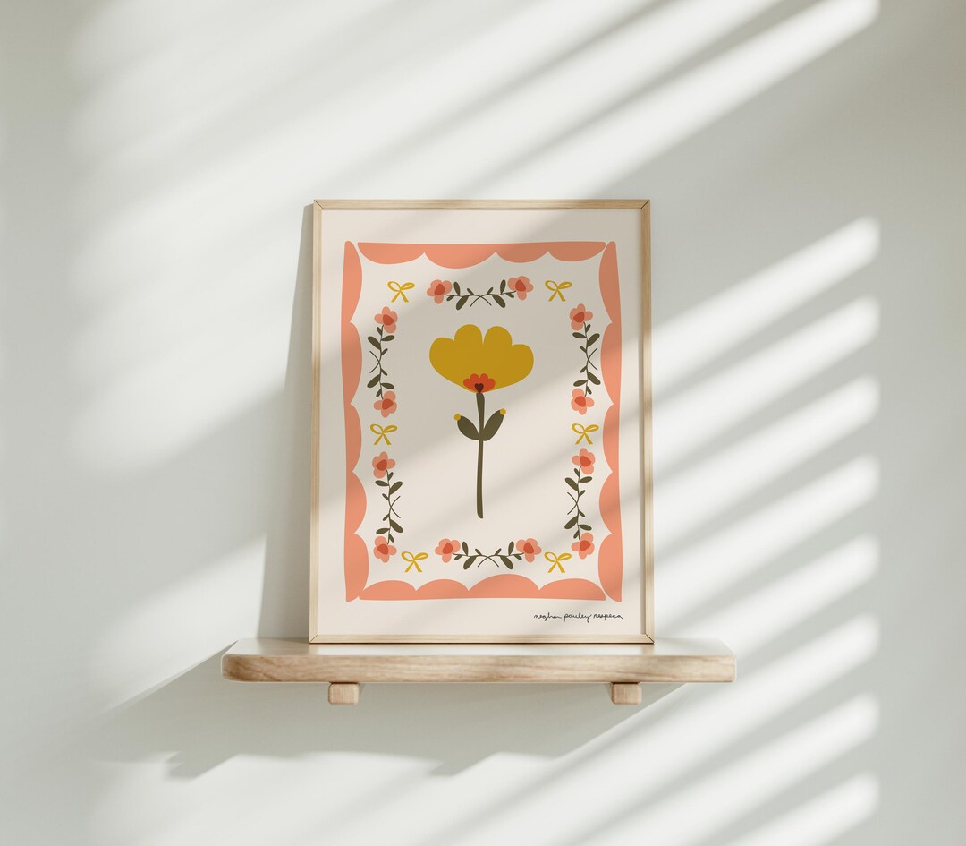 Vintage Botanical Illustration Folk Art Flower Print for French Country ...