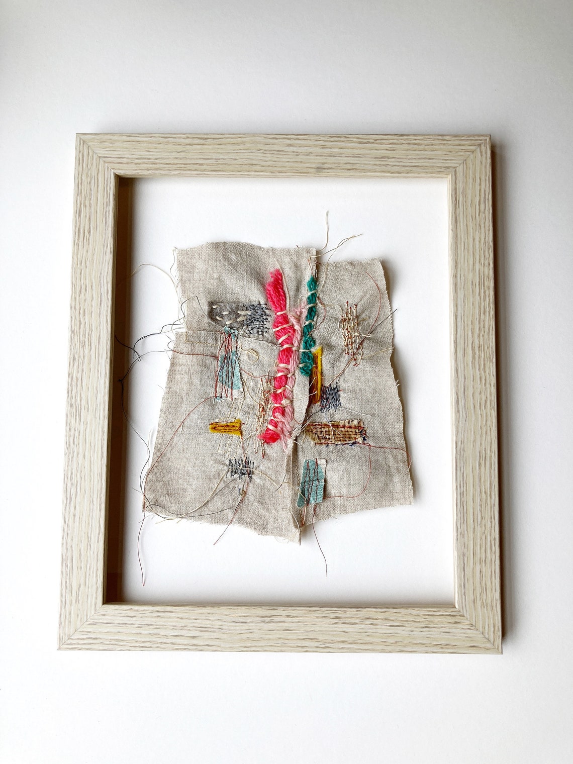 Textile Wall Art Abstract Colorful FRAMED 8 X 10 Textile Collage Fabric