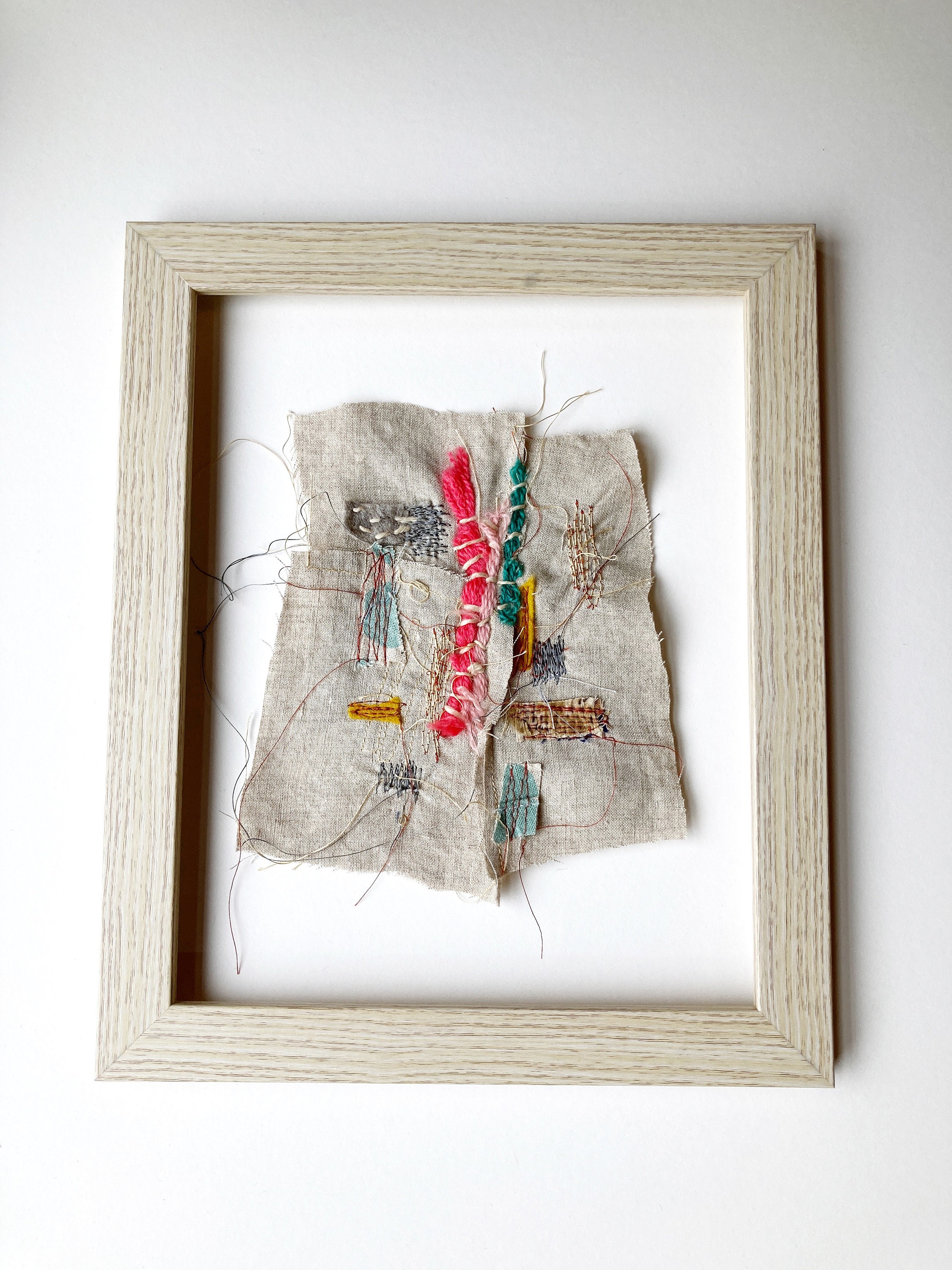 Textile Wall Art Abstract Colorful FRAMED 8 X 10 Textile Collage Fabric