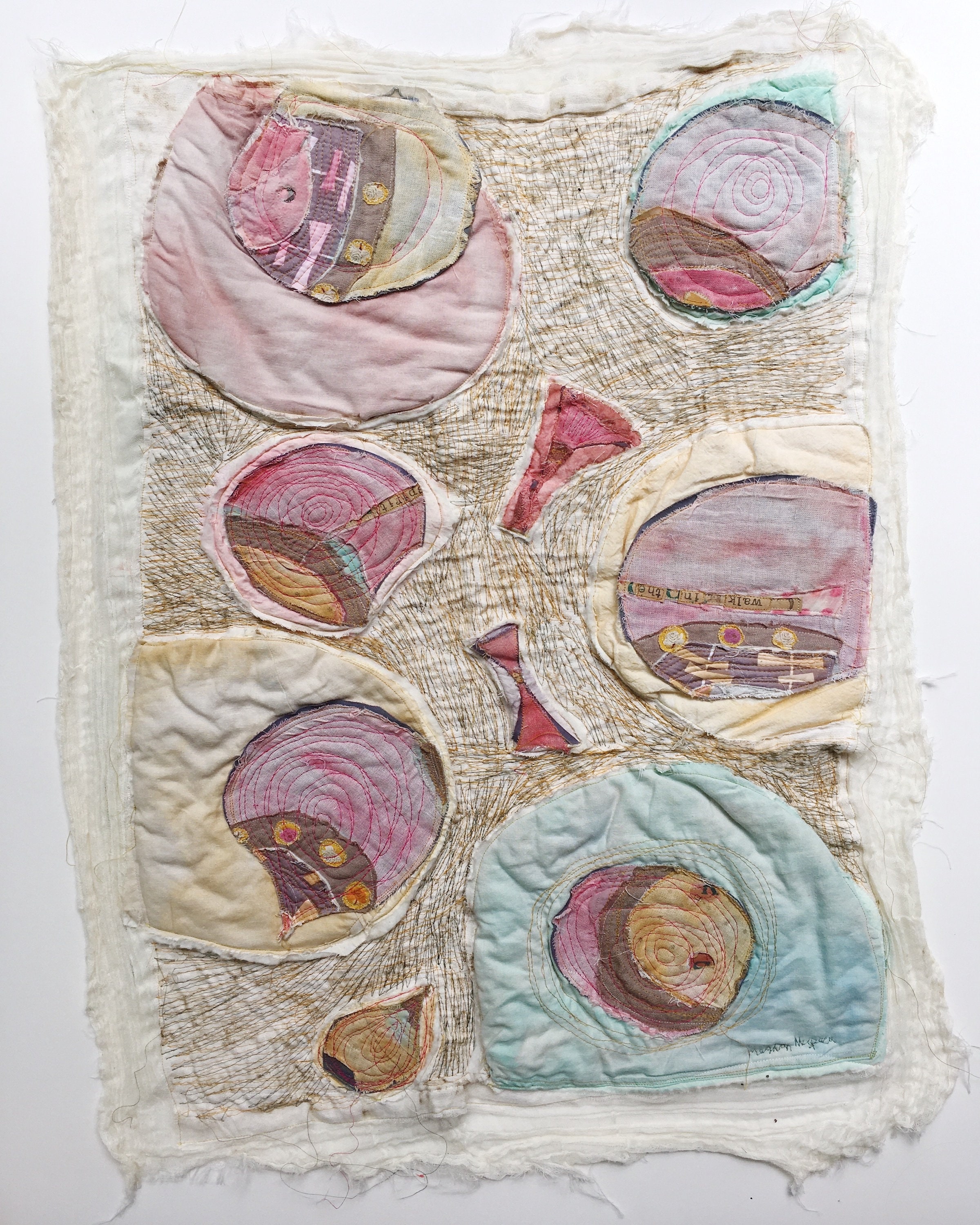 Abstract Textile Wall Hanging Purple Collage Geometric Shapes Textile