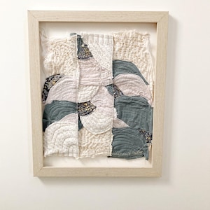 Fabric Artwork Textile Wall Art Collage FRAMED Patchwork Original Embroidery Abstract Quilt Textured Contemporary Fiber Interior Art