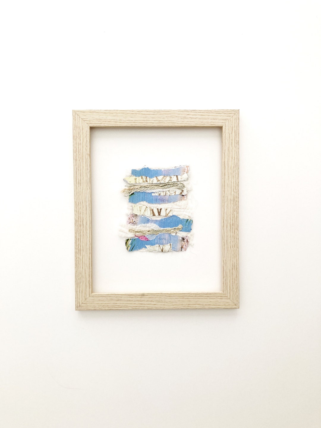 Textile Wall Art Blue Ocean Collage Wall Art Abstract FRAMED 8 X 10