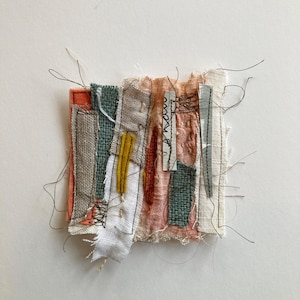 Abstract Textile Art FRAMED Mixed Media Collage Original Fabric and Paper Artwork Hand Embroidery Contemporary Fiber Small Framed Art Gift