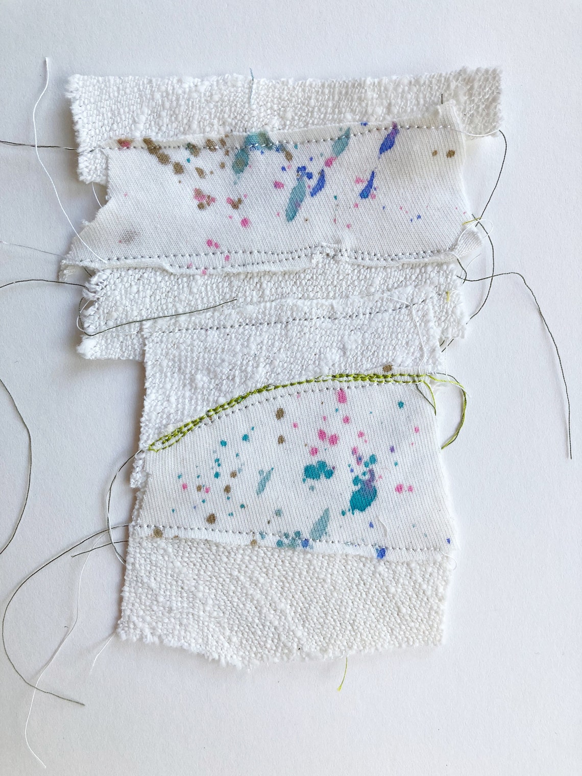 Mixed Media Textile Collage, Original Art, Textile Wall Art, White Wall Art, Handmade