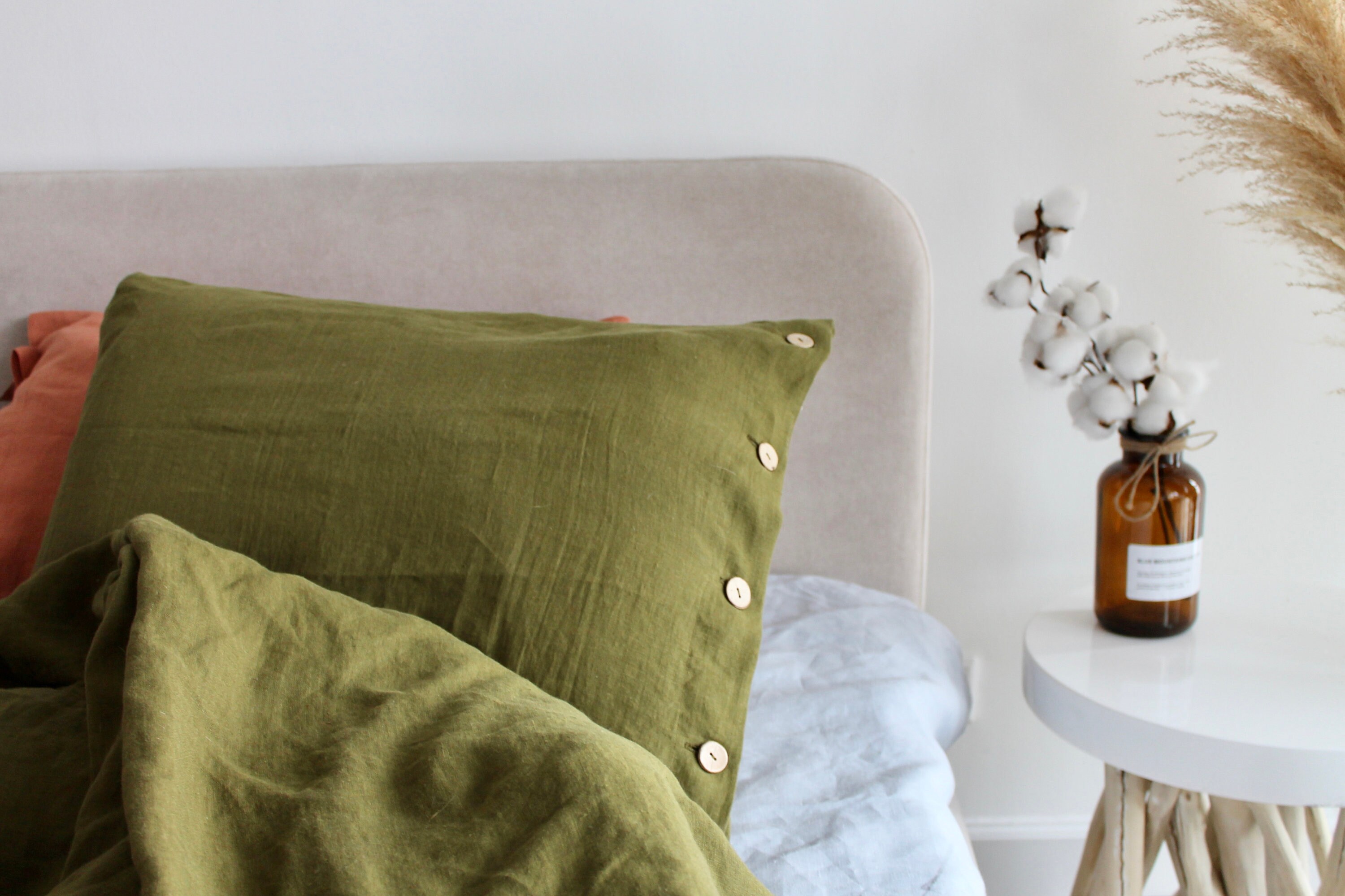 Linen pillowcase in GREEN OLIVE color Natural washed linen Etsy