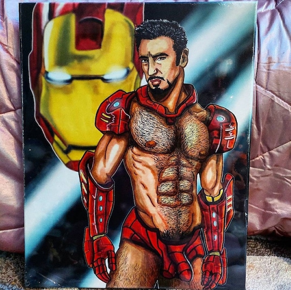 IRON MAN Tony Stark Canvas Wall Art Print Erotic Avengers 16 X 20 Framed  Fan Art 