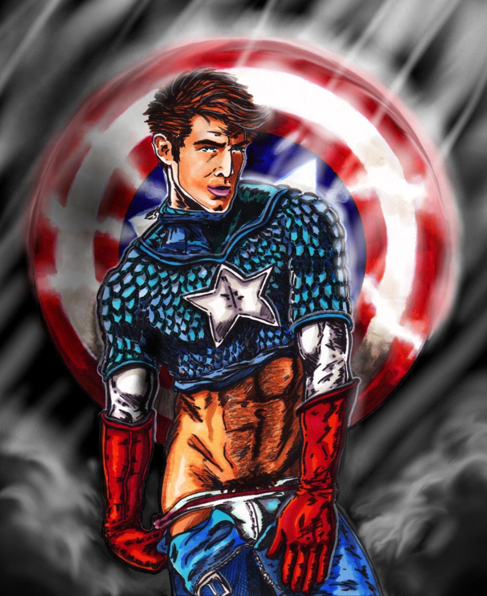 Erotic Avengers Captain America Fan Art Print 11 x 17 signed.