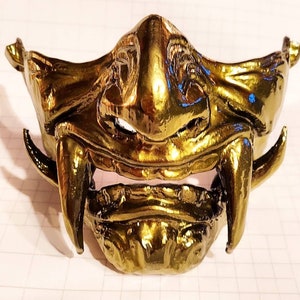 JAPANESE ONI COSPLAY Gold Chrome Face Mask Motor Cycle Ppe Samurai Ghost of Tsushima Mask Anime