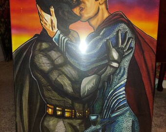 Superman & Batman Kissing Sticker - 2.5 X 2.5 Inches Glossy - Superhero Fun