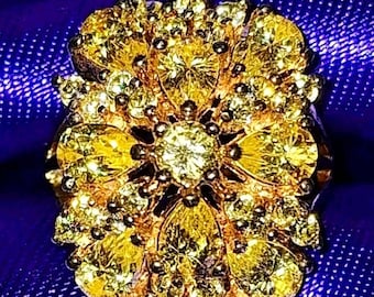 Canary Yellow Flower Ring Women Yellow Gold Plated CZ Jewelry Cocktail Sz 6.5