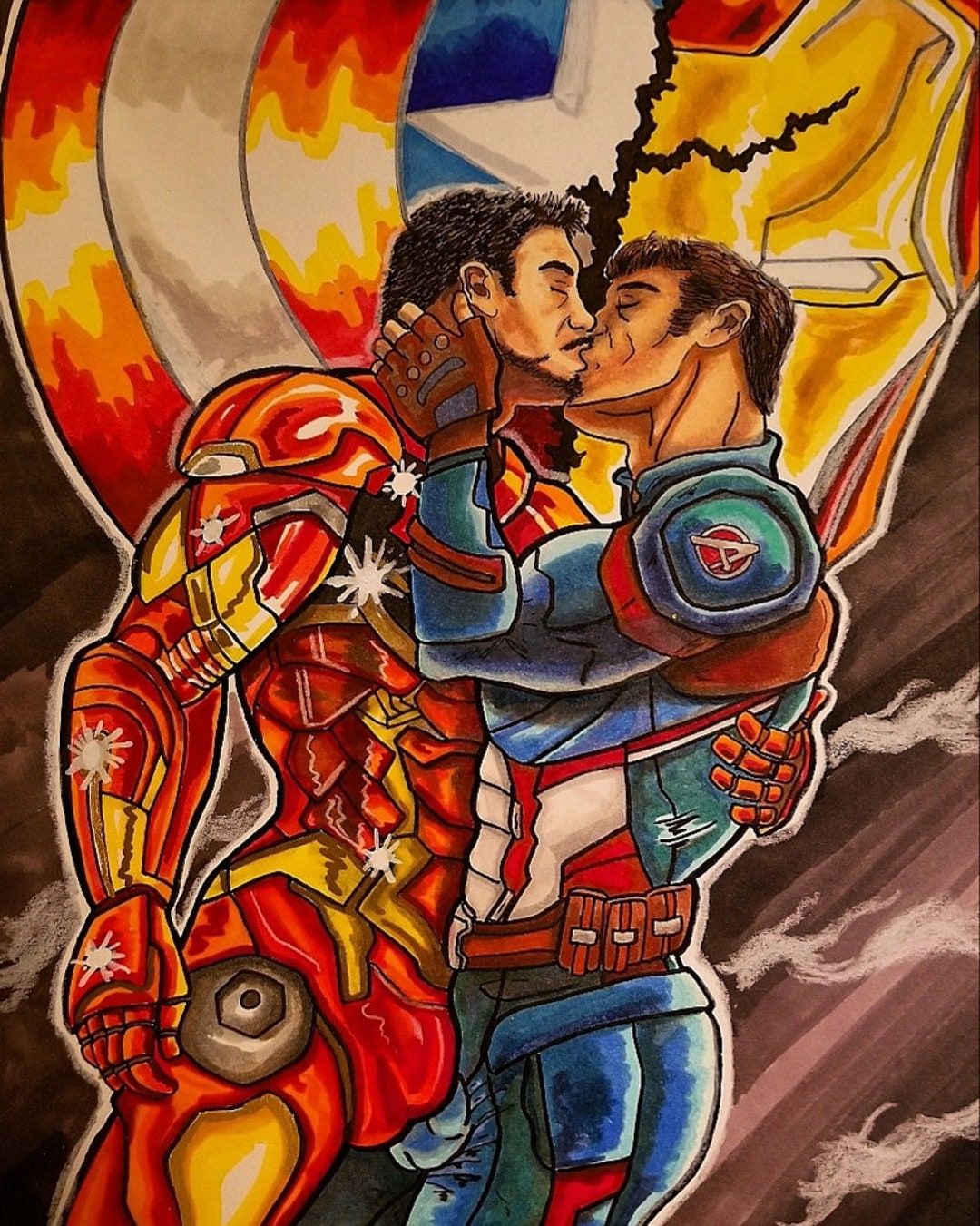 Buy Captain America and Ironman Kiss Avengers 11 X 17 Fan Art