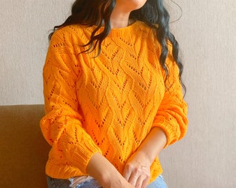 Jumper Knitting Pattern , Openwork Knit Sweater Pattern , Oversized Sweater Pattern