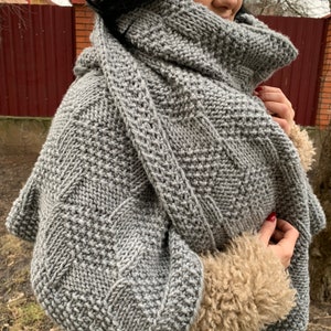 Easy Knitting Scarf Pattern . Oversized Knitting Scarf Tutorial . Unisex Blanket Scarf Knitting Pattern . Chunky knitting scarf description