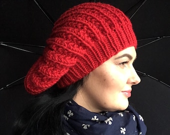 Beret  Hat Knit Pattern . Easy Knit Beanie Pattern . Chunky Hat Pattern . Knit Slouchy Beanie Pattern . Knitting Pattern for Beret .