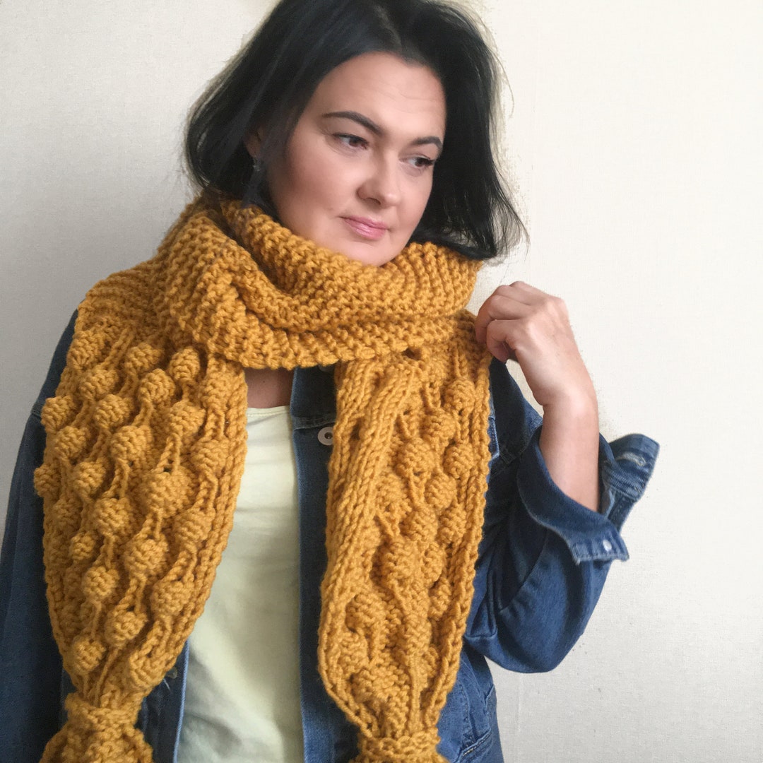 Knitting Pattern Yellow Knitted Scarf Her Scarf PATTERN Merino