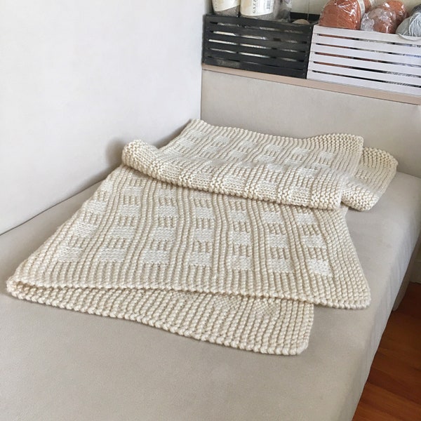 Blanket knitting pattern for Beginner . Easy throw blanket pattern for beginner . Cozy blanket knit pattern . Baby blanket pattern