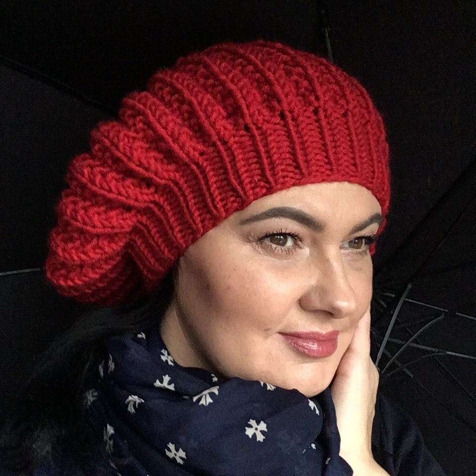Beret Hat Knit Pattern . Easy Knit Beanie Pattern . Chunky Hat Pattern ...
