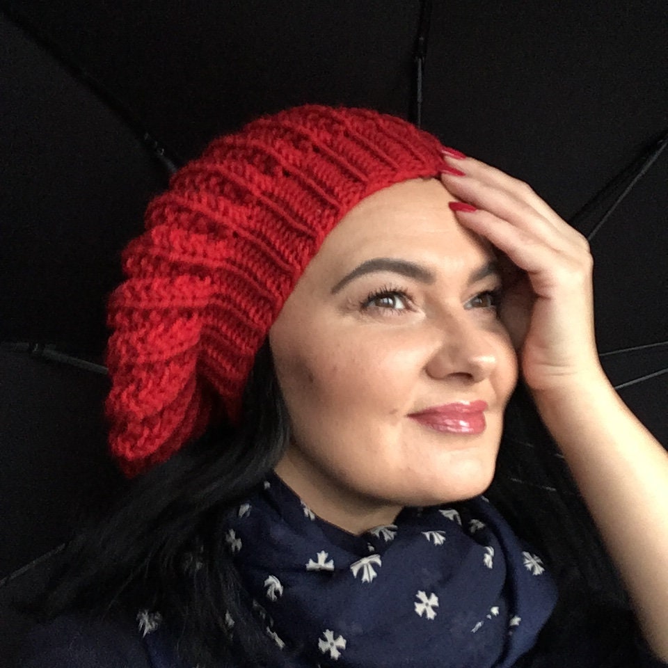 Beret Hat Knit Pattern . Easy Knit Beanie Pattern . Chunky Hat Pattern ...