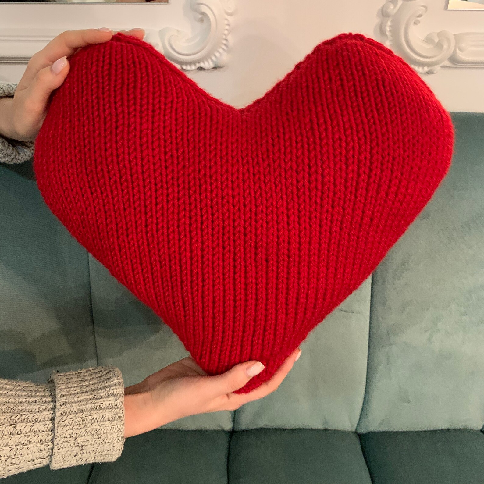 Decorative Pillow Heart Pattern Knit Heart Pattern Home Etsy