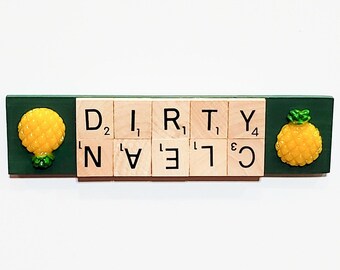 Clean Dirty Dishwasher Magnet, Scrabble, Housewarming, Stocking Stuffer, Pineapple Kitchen, Pineapple Gifts, Pineapples, Pineapples Decor