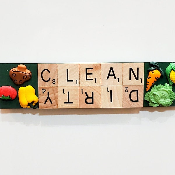 Clean Dirty Dishwasher Magnet, Veggie Kitchen, Veggie Lover, Veggie Decor, Vegetable Motif Gift, Scrabble, Housewarming, Stocking Stuffer