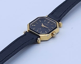 Reloj vintage de cuarzo cardenal para mujer, negro/dorado, con esfera negra, reloj elegante