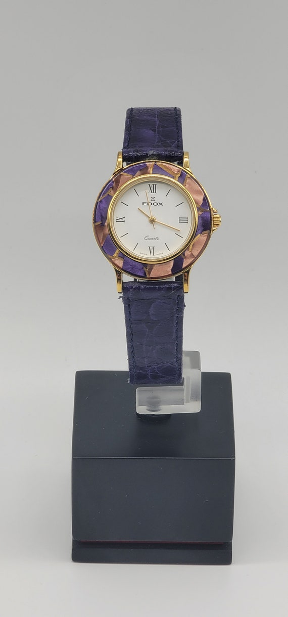 Vintage Edox Purple Ceramic Ladies Luxury Watch Sw