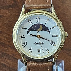 Vintage Michele Moon Phase Ladies Quartz Watch Gold Case  display picture 1
