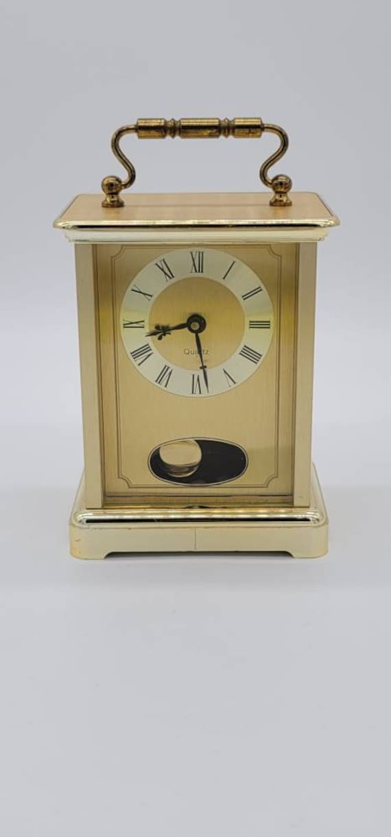 Vintage Made in Germany Desk Gold Clock Swinging Pendulum Rino
