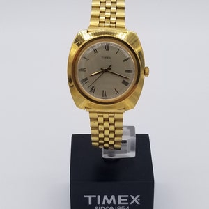Men&#39;s Vintage 1977 AUTOMATIC Watch TIMEX &quot;Viscount&quot; Roman Numerals Gold Tone 4616203177