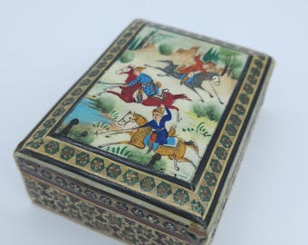 Fine Antique Micro Mosaic Indo Persian Moorish Inlaid Trinket Jewelry Box
