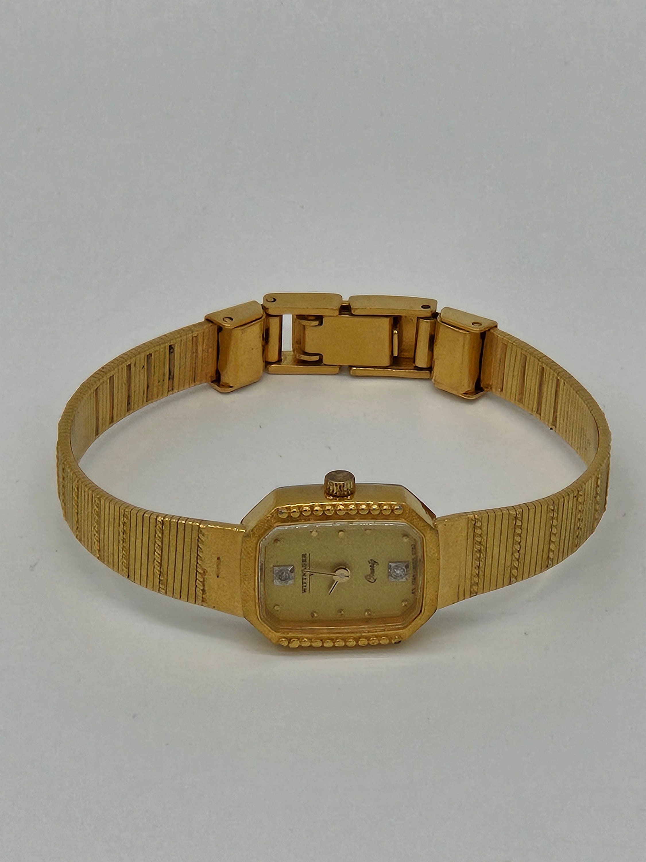 Wittnauer Longines Rare Diamond Marker Presidential Ladies Watch Gold Dial Case Vintage Longines Wittnauer Art Deco Tank, 14K White Solid  main image 3