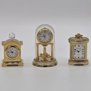 Vintage Miniature Mini CARDINAL GENEVA Brass Quartz Table Clocks