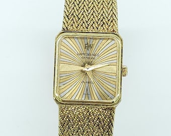 Authentiek vintage Raymond Weil Zwitsers driekleurig dameshorloge 18 kt goud gegalvaniseerde mesh band
