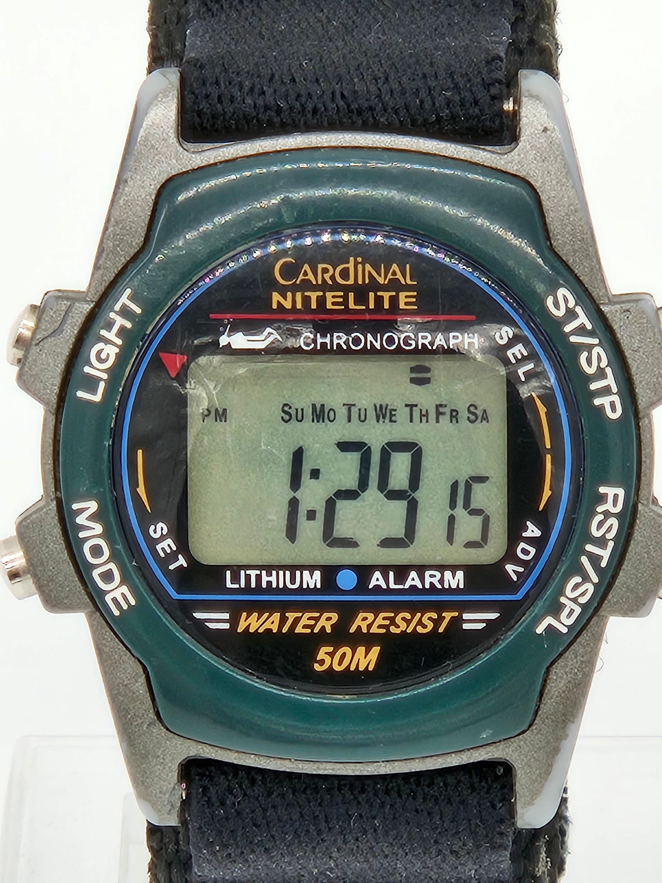 Vintage Rare Mens Cardinal Chronograph Digital Watch Nite Lite 50M 1980s Etsy