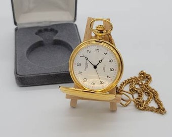 Vintage Rare Continental Geneve  Men's Pocket Watch , Gold Tone Covered Case, Swiss Quartz