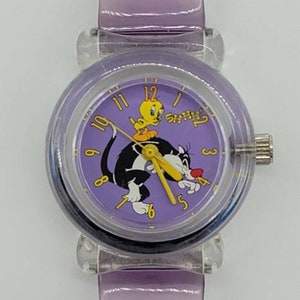 Orologio vintage per bambini Tweety & Sylvester The Warner Bros. Watch Collection WB Cinturino viola trasparente